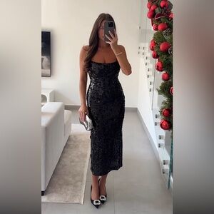 ZARA SEQUIN FLOWER MIDI DRESS